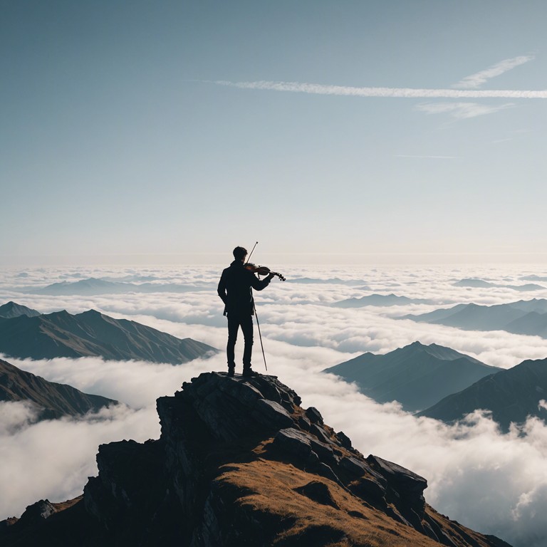 This composition centers on a soaring violin that guides listeners through an uplifting, celestial journey, embodying freedom and open skies. It starts with a gentle rise, mimicking the gradual lift off into a vast, airy soundscape and culminates in a crescendo that feels like breaking through the clouds. The violin's sweet tones are both the traveler and the vessel, navigating through wisps of clouds in an ever expanding blue.