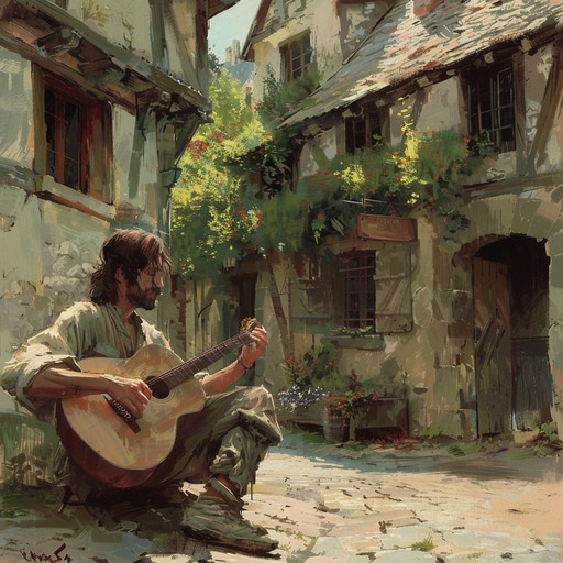 Experience a medieval inspired journey through the vibrant tales of a wandering troubadour. The energetic, rhythmic plucking of the acoustic guitar tells stories of joy, love, and adventure, evoking the soul of an old world bard bringing tales to life.