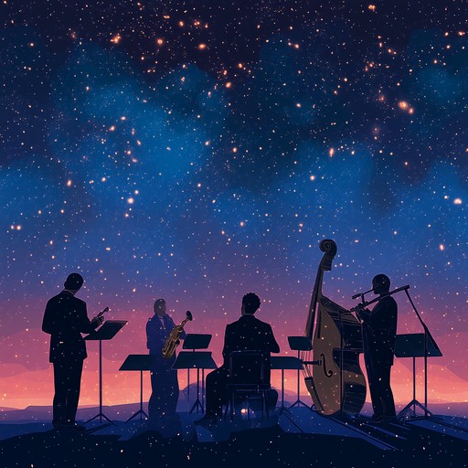 A groundbreaking musical journey blending cosmic themes with swinging jazz elements, featuring sweeping brass, syncopated rhythms, and interstellar effects. Perfect for an unforgettable, awe inspiring trip through the galaxy.