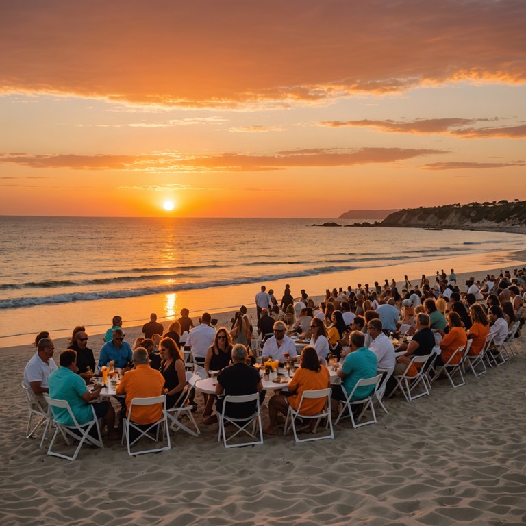 As the sun peeks over the horizon, the beach comes alive with the energetic pulse of reggaeton, driven by the captivating sound of a steel drum, creating an unforgettable musical experience that feels like a warm embrace.