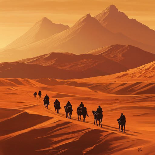 Journey through an epic desert with a mix of orchestral and electronic sounds, creating a pulsating, thrilling, and dynamic atmosphere. The music captures the essence of exploration and high stakes adventure, evolving through serene and intense moments.