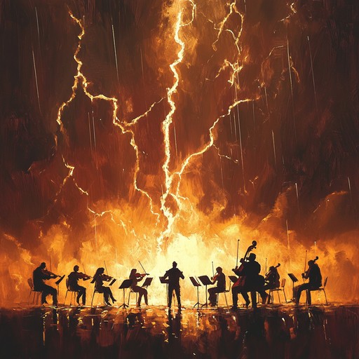 An aggressive classical composition that harnesses the full power of the orchestra, featuring furious string passages, thunderous percussion, and dramatic crescendos, evoking the chaos of a tempestuous storm.