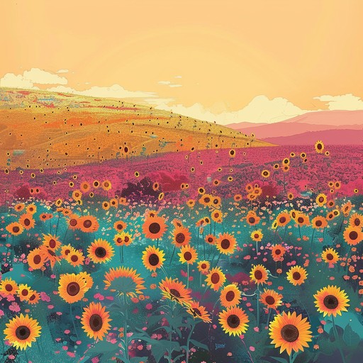 A surreal audio experience blending cheerful electronic melodies with unexpected tonal twists. Traversing through this whimsical soundscape feels like dancing in a field of radiant, ever changing colors under a bright sun.