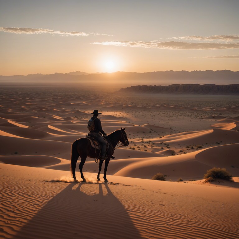 A melodious journey through sun baked landscapes, combining the sounds of western guitar with middle eastern instruments to craft an exotic, adventurous atmosphere. The track blends the twang of a steel guitar with the haunting resonance of the oud, capturing both the essence of the vast, open american desert and the mystique of arabian nights. Lush, rhythmic, and compelling, it paints a sonic picture of a traveler's enchanting journey across worlds.