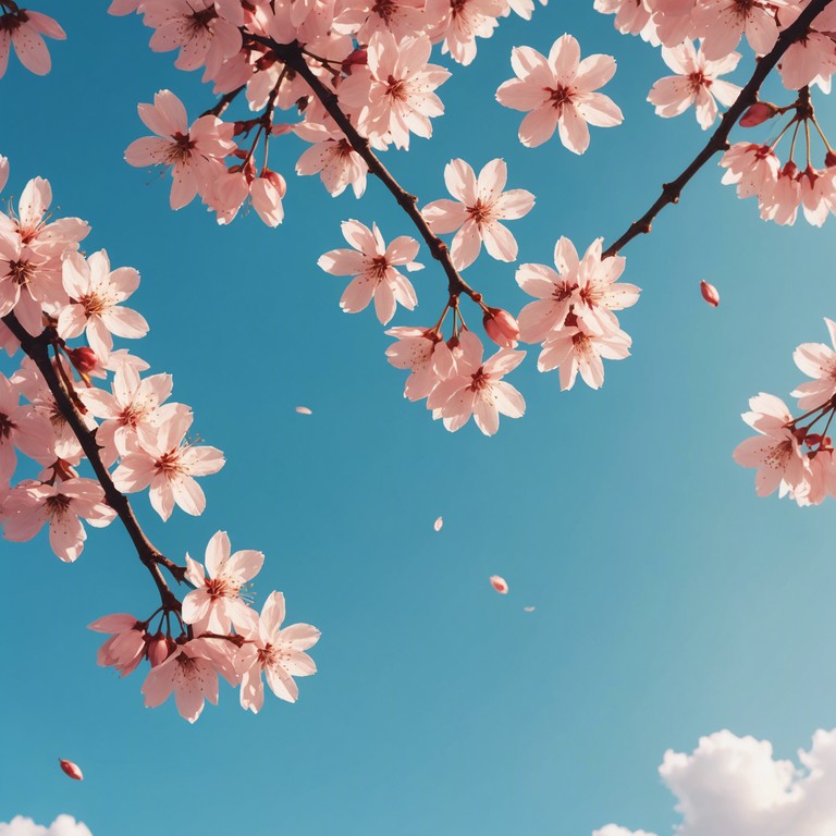 The alternative description emphasizes the relaxing aspect of the music, using the imagery of petals carried softly by the wind to illustrate the track's calming, gentle flow.