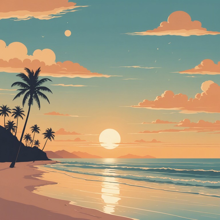 A melodic, soothing track featuring gentle, rippling synthesizer sounds that evoke feelings of sitting by the sea at sunset. The composition blends soft electronic waves with subtle undercurrents of tropical rhythms, making it perfect for relaxation or introspective moments.