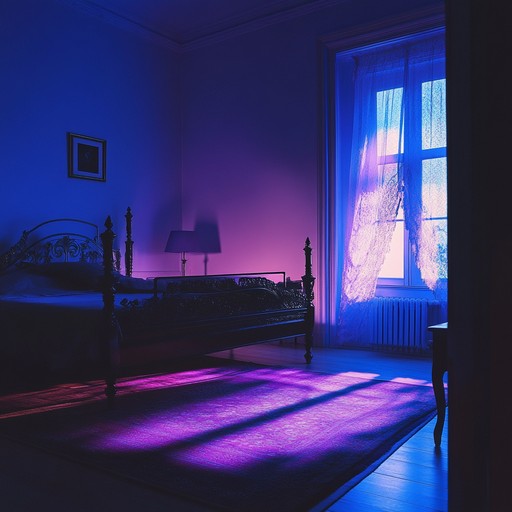 Ethereal, spine chilling whispers pervade an intimate, haunting bedroom setting. A blend of creepy and nostalgic sounds creates an unsettling yet irresistibly captivating atmosphere. Echoes of transient notes and dissonant dreams float through the dimly lit space, juxtaposing melancholy and dread.