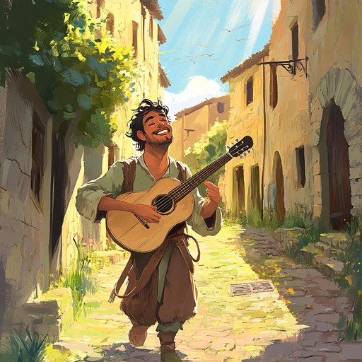 This instrumental piece captures the spirited essence of a happy troubadour wandering through medieval landscapes, spreading joy with lively lute melodies