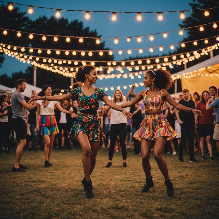 Imagine a vibrant dance floor where every beat of the marimba invites joy and high spirited moves among colorful decorations and enthusiastic dancers. The track emphasizes the joy of communal celebration and the seamless blend of cultures through music.