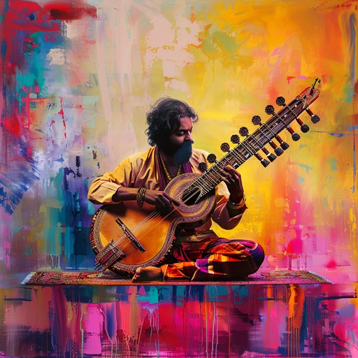 An exuberant and grand hindustani classical instrumental radiating triumph and positivity, featuring intricate ragas and rhythmic tabla patterns. It builds up to an epic climax with flourishing sitar melodies, celebrating victory and success.