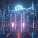 brooding synths echo through empty neon lit futuristic city streets.