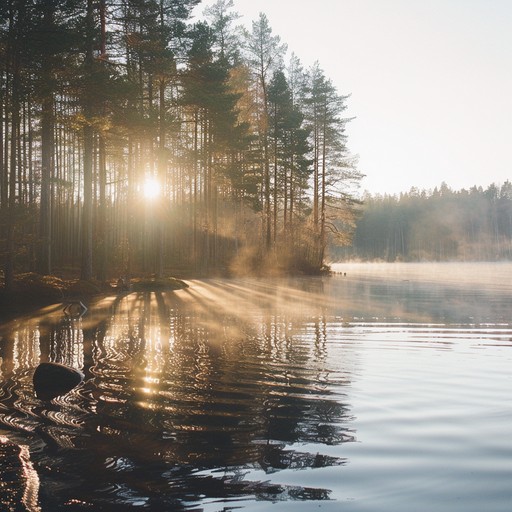 A tranquil and relaxing instrumental composition that emulates the calmness of a summer morning by a finnish lake with soft, gentle melodies that blend with ambient nature sounds.