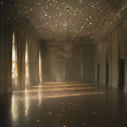 A mesmerizing blend of eerie and ethereal tones intertwined with a shimmering, glitter like effect, evoking haunting and beautiful imagery reminiscent of a ghostly ballroom dance under the starlit sky.