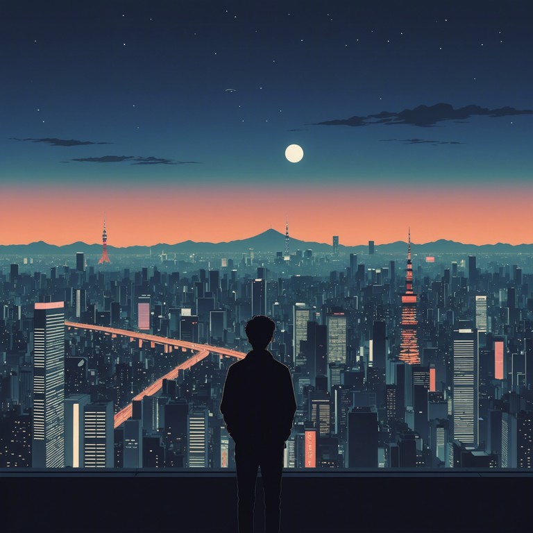 A jpop track that captures the essence of a quiet evening in bustling tokyo, filled with the sounds of longing and wishful thinking as the city's lights dazzle and fade. An electric piano carries the main melody, echoing the soft, heartfelt emotions of urban solitude.