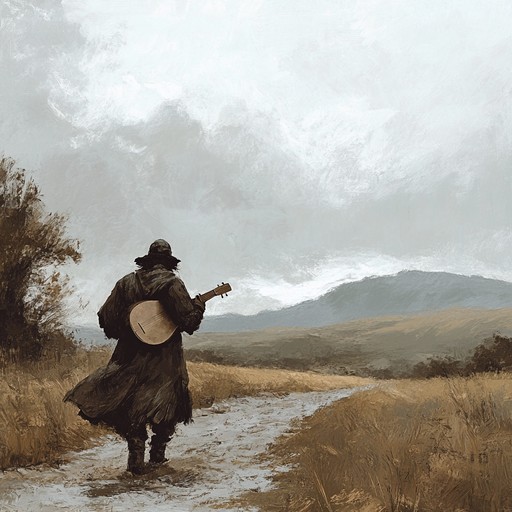 An instrumental piece embodying the anxiety and solitude of a troubadour wandering through desolate landscapes, his melodies echoing off distant hills as he searches for solace and meaning in his journey.