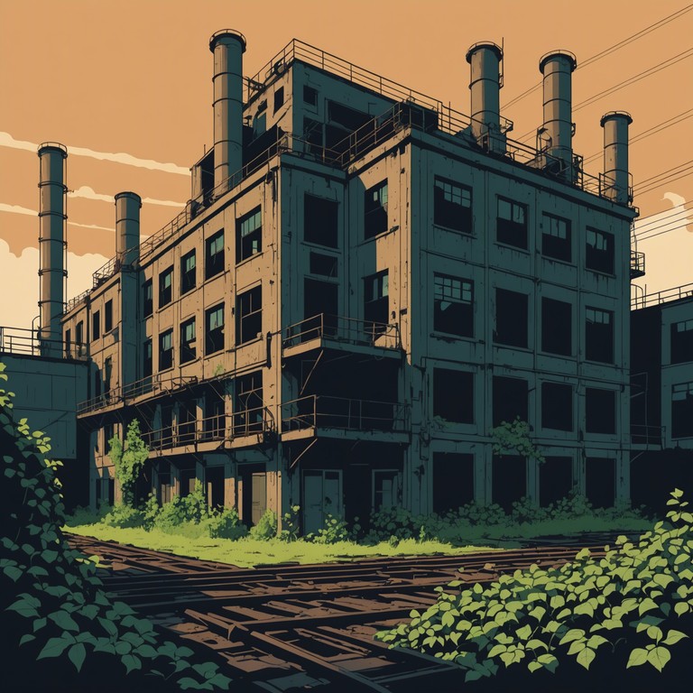 A sonic exploration into the remnants of a once thriving industrial complex, this track combines heavy, mechanical beats with ghostly electric guitar riffs that echo the eerie emptiness of abandoned machinery. The relentless rhythm mimics the repetitive nature of factory work, while dissonant chords and howling feedback invoke images of specters in the machine.