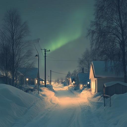 A gentle instrumental suomipop track that conveys the serenity and loneliness of wandering alone through snow covered finnish landscapes at night, with delicate piano and ambient textures that evoke introspection and peace.