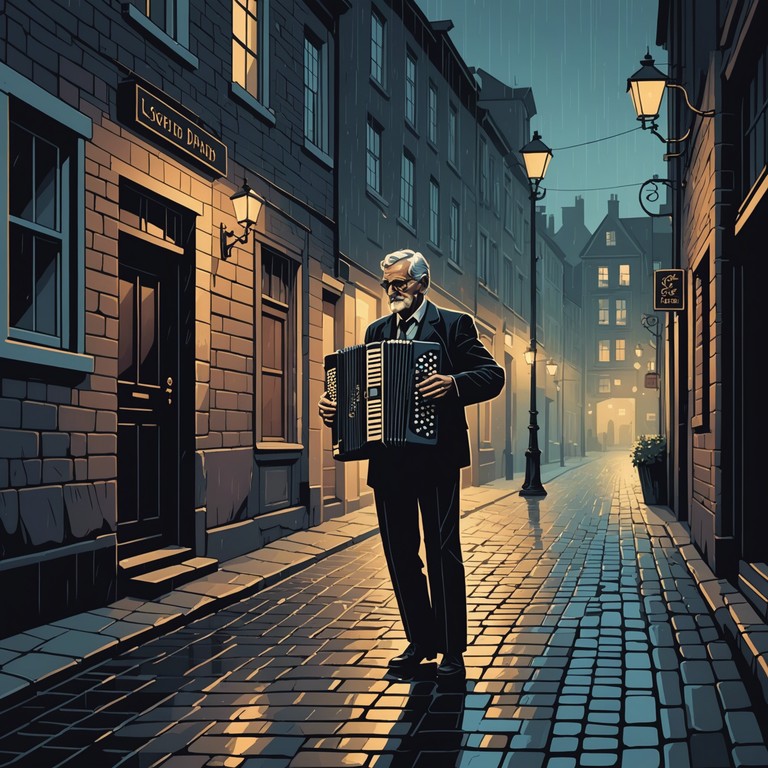 This track combines the somber moods of traditional viennese melodies with the lively beats of polka, creating a poignant yet paradoxically energetic atmosphere. It serves as a musical narrative that bridges the gap between profound sadness and sprightly hope, using accordion to weave the intricate emotions of a heart touched by both joy and despair.