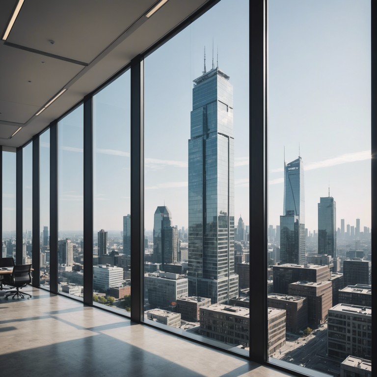 A floating melody crafted to inspire a sense of progress and innovation, skyline dreams awake captures the relentless energy of modern corporate scenes with hypnotic rhythms and a subtle minimalistic approach, suggesting the juxtaposition of constant movement within the sleek skylines of urban environments.