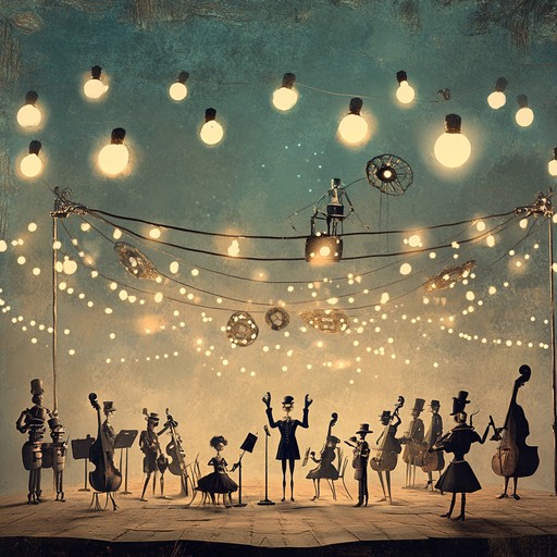 A groovy instrumental merging steampunk elements with vaudeville flair, featuring accordion melodies and mechanical sounds to evoke a whimsical theatre of clockwork performers