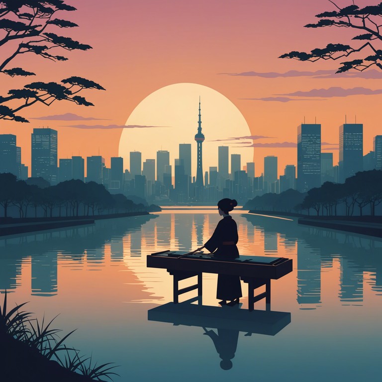 In this intricate composition, traditional japanese instruments meet the pulsating rhythms of modern pop, creating a bridge between the old and new. Layers of harmony and digital effects add a sophisticated texture, enhanced by the serene melodies of a koto, reflecting both the serenity and the bustling energy of japan.