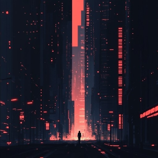 An atmospheric track blending eerie synth melodies with pulsating rhythms to evoke a dystopian cityscape shrouded in neon lights and lurking dangers