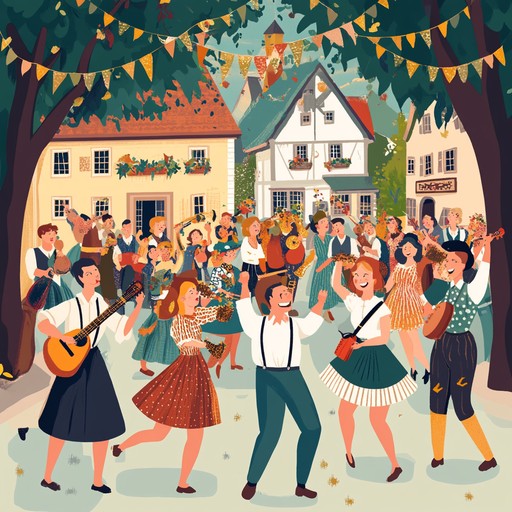 An exuberant instrumental piece capturing the essence of a mountain festival, full of joyous celebrations and vibrant energy. The triumphant brass sections, combined with catchy accordion melodies, take the listener on a lively journey through picturesque german landscapes, evoking a sense of grand accomplishment and communal joy.