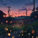 warm and nostalgic melodies resembling classic anime village settings.