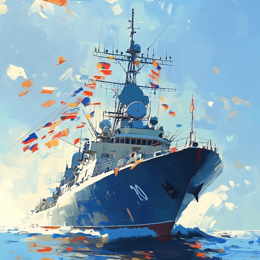 A lively and groovy instrumental track honoring the valor and strength of the russian navy. The composition features rhythmic elements and uplifting melodies inspired by traditional russian maritime music, combined with modern grooves to create an energetic and triumphant atmosphere.