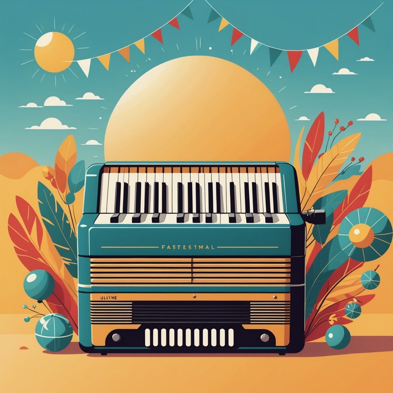 An alternative description would focus on the accordion as it leads a compelling, melodious journey through dynamic rhythms and an atmosphere brimming with festive cheer, ideal for any celebration or upbeat gathering.