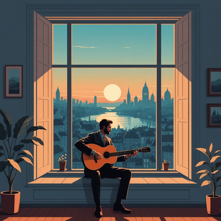 Imagine a soft tango tune played on classical guitar, designed to guide listeners into a state of deep relaxation and reflection. The ambiance it sets is perfect for unwinding after a long day, allowing the tranquil music to wash over you like a gentle breeze.