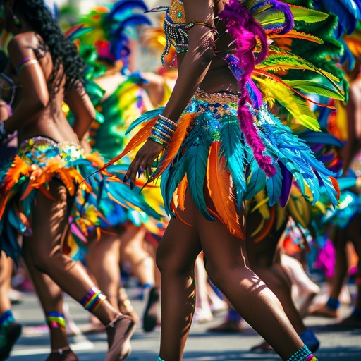 Experience the radiant rhythms and melodies of a lively samba parade, where each beat inspires joy and encourages dance under the bright summer sun.