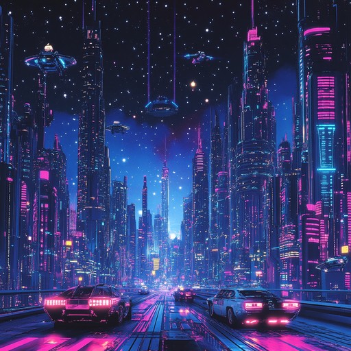 Immerse yourself in an instrumental odyssey that blends atmospheric synths and pulsing electronic beats, capturing the essence of a futuristic neon lit metropolis under a sprawling digital sky.