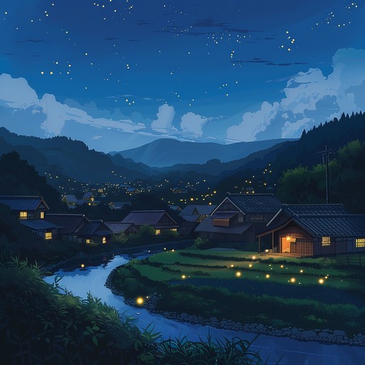 Transport yourself to a serene, fictitious rural village, reminiscent of classic anime settings. Gentle, plucked strings of the shamisen harmonize with soothing background ambiances. Feel the tranquility of simpler times as the music tells a story of childhood friendships, fireflies, and summer festivals.