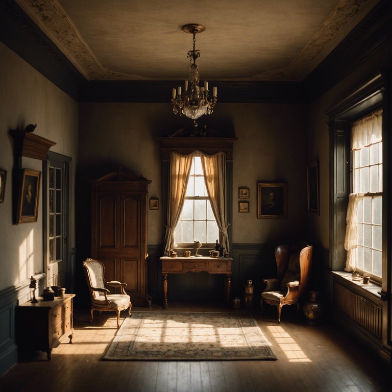 In an abandoned victorian dollhouse, a solitary toy piano plays melancholic melodies that echo through the dust laden, silent chambers, evoking a sense of isolation and wistful nostalgia. Each note strikes a poignant reminder of laughter now gone, blending childlike simplicity with deep emotional resonance.