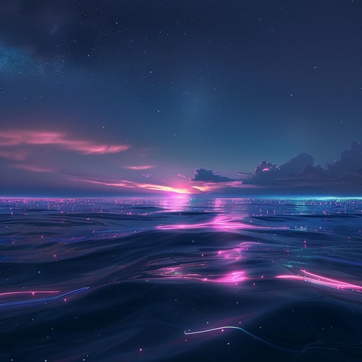 Immerse yourself in an ethereal sonic journey that blends cosmic synthesizers with gentle aquatic sounds, creating a serene yet otherworldly atmosphere perfect for introspection. Floating melodies and shimmering textures evoke a sense of wonder and tranquility under neon skies filled with stars.