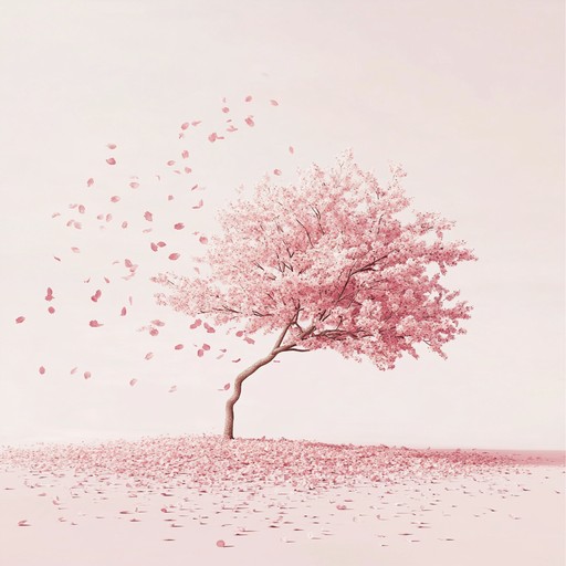 A touching, instrumental piece that blends traditional japanese sounds with modern j pop elements, evoking a sense of nostalgia and beauty as cherry blossoms fall, signaling both an end and a new beginning