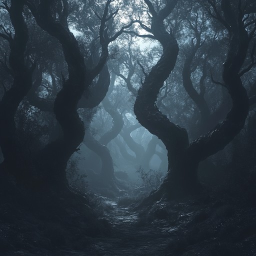 A haunting melody that weaves through the dark corners of an ancient forest, conjuring images of misty paths and long forgotten secrets hidden among the trees. The brooding sound is driven by a melancholic acoustic guitar, accompanied by subtle percussion and eerie backing vocals, creating an atmosphere of haunting beauty and melancholy reflection.