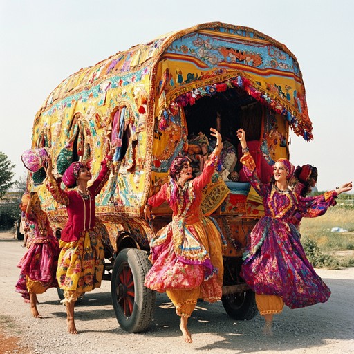 An energetic instrumental piece reflecting the lively spirit of a desert journey, featuring rhythmic drumming, melodic flutes, and traditional strings to evoke an uplifting festive mood.