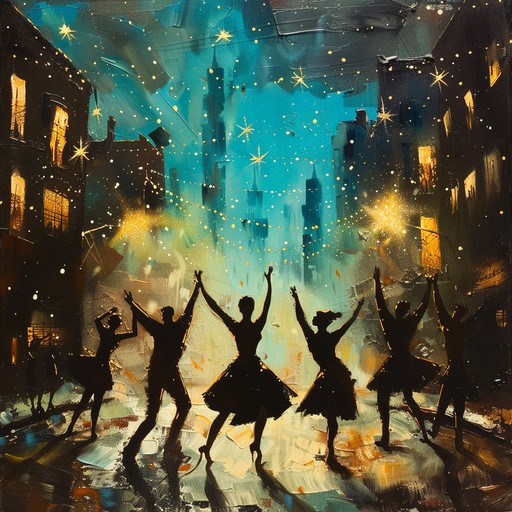 An upbeat and cheerful jazz piece that captures the exhilarating feeling of dancing under a starlit sky, celebrating life's ultimate joys and achievements with a lively brass section accompanied by smooth rhythms.