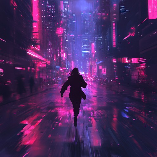 A pulsating instrumental track that immerses the listener in a high speed chase through a futuristic cybernetic city. Synth heavy melodies and pounding rhythms evoke the thrill and danger lurking in the neon lit streets. The music captures the essence of a dark, technologically advanced metropolis on the edge.