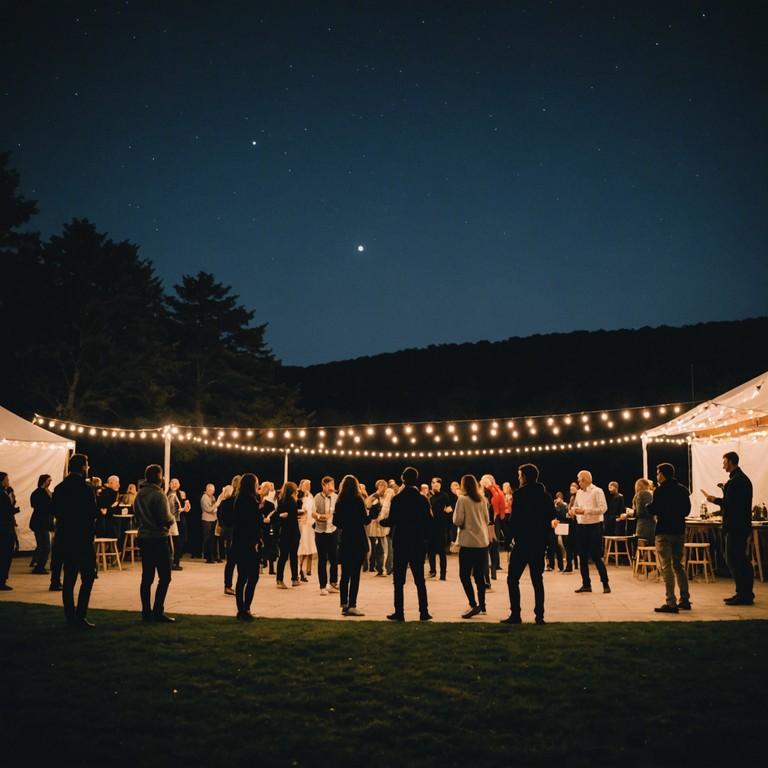 Imagine a vibrant night filled with energy and joy, surrounded by laughter and rhythmic clapping as dancers move gracefully under a starry sky. The music captures the essence of celebration, unity, and fun, encouraging everyone to join the dance floor and indulge in the liveliness of the night.