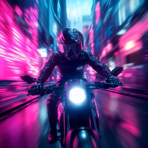 Feel the rush of racing through neon drenched cyber streets, driven by powerful synths, aggressive electronic beats, and immersive ambient textures evoking the essence of a futuristic metropolis.