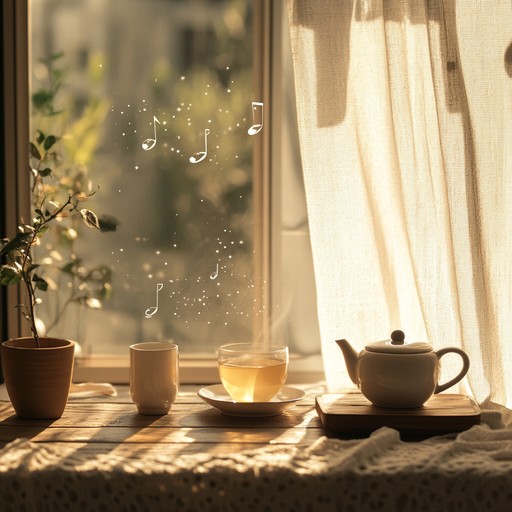 Light and gentle melodies drift through the air, providing the perfect background for a serene tea time. The piano's soft and calming notes enhance the tranquility of the moment, creating a welcoming and soothing ambiance for unwinding and relaxation.