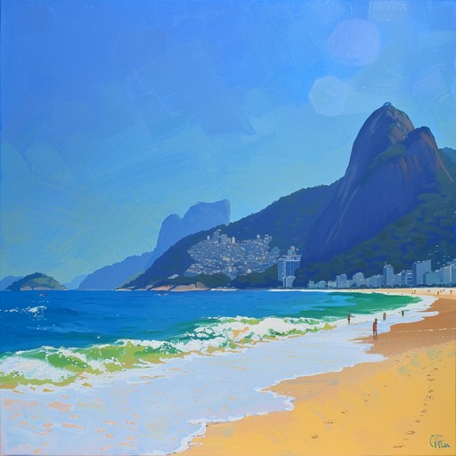 Immerse in energetic, joyful vibes capturing rio de janeiro's lively essence. The bold bossa nova rhythm paired with melodic guitar strums paints an electrifying, sunlit brazilian beach scenery.