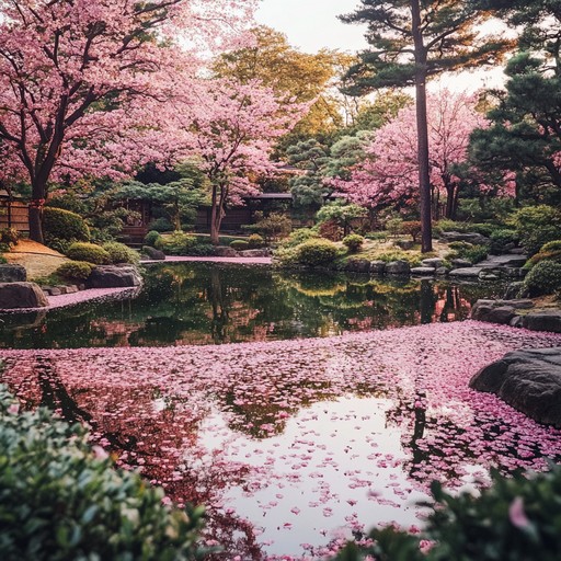 A serene instrumental composition that uses traditional japanese instruments like the koto, blended seamlessly with modern j pop arrangements. The track creates an atmosphere of yearning and nostalgia, reminiscent of the fleeting beauty of cherry blossoms, with melodies that gently tug at the heartstrings.