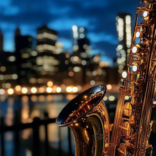 Combining soulful jazz with energetic house beats, featuring melodic saxophone over rhythmic basslines and subtle electronic elements, evoking feelings of warmth and relaxation during a calm city evening.