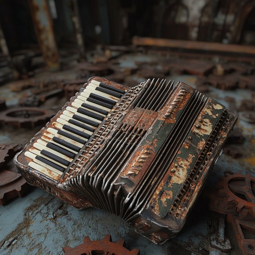 An instrumental polka piece combining gritty, industrial sounds with traditional polka rhythms, featuring accordion melodies layered over mechanical percussion, evoking the feel of a bustling urban factory.