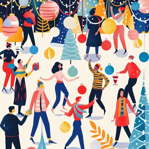 An energetic and vibrant new jack swing track that layers syncopated rhythms with festive holiday elements, filled with cheerful melodies and funky bass lines, capturing the essence of a merry seasonal celebration