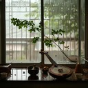 ethereal sitar tunes accompanied by gentle sounds of rainfall.